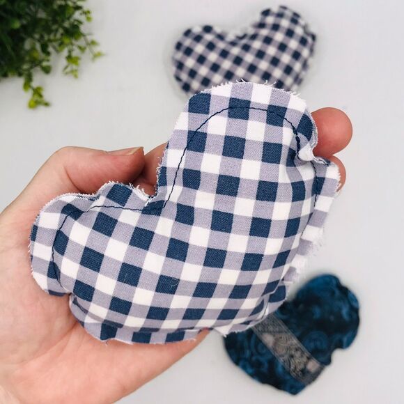 Lot of 5 Hearts Bowl Fillers Coffee Table Island Blue Gingham Paisley 4.5x4 Inch - Picture 5 of 6